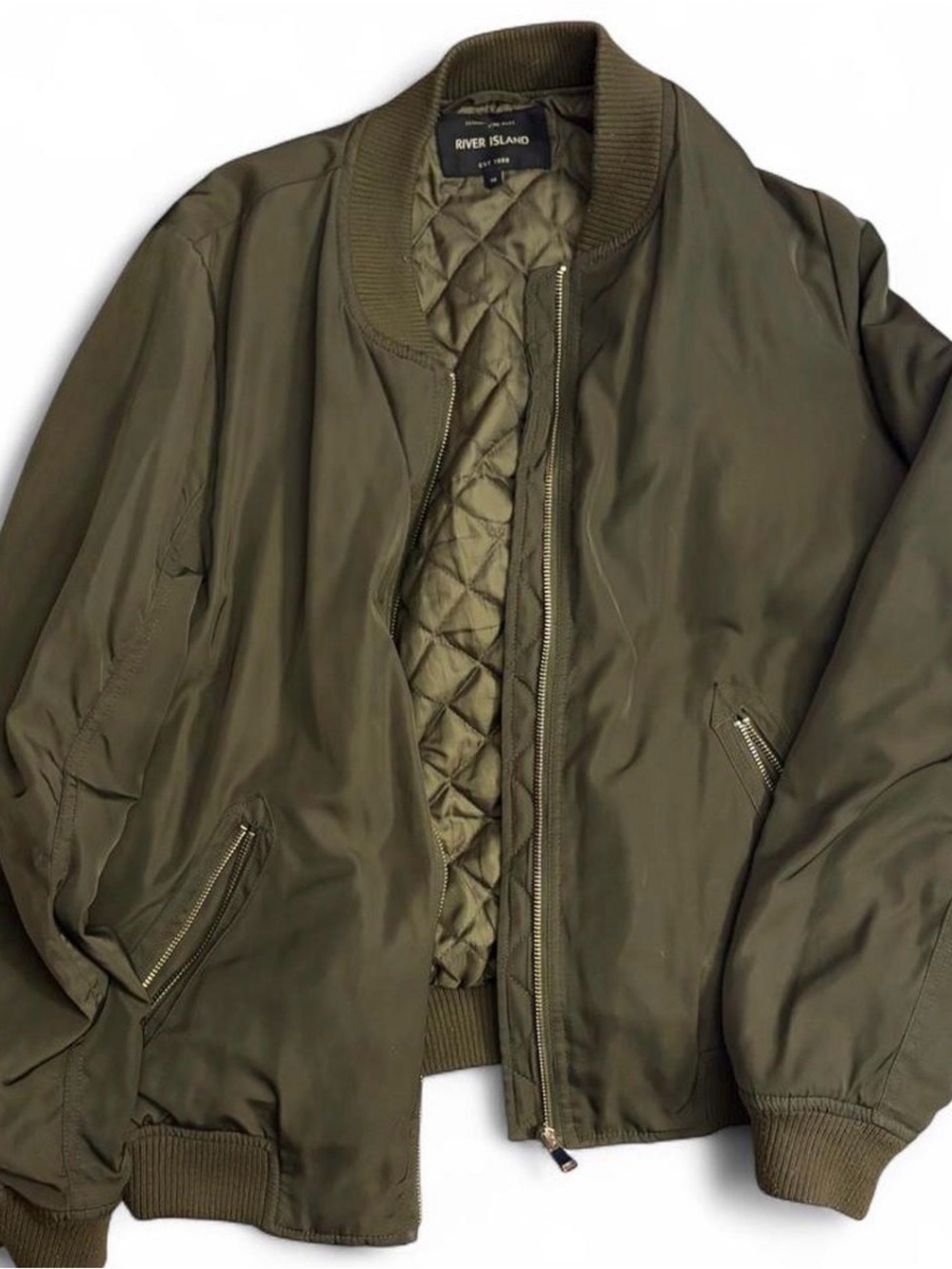 River Island Olive Quilted Bomber Jacket